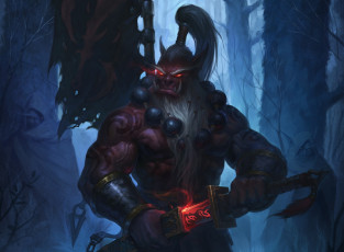 Картинка фэнтези существа убийца воин juggernaut фантастика эльф лес ночь меч