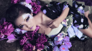 Картинка девушки -unsort+ азиатки стрелки макияж девушка азиатка волосы цветы глаза взгляд