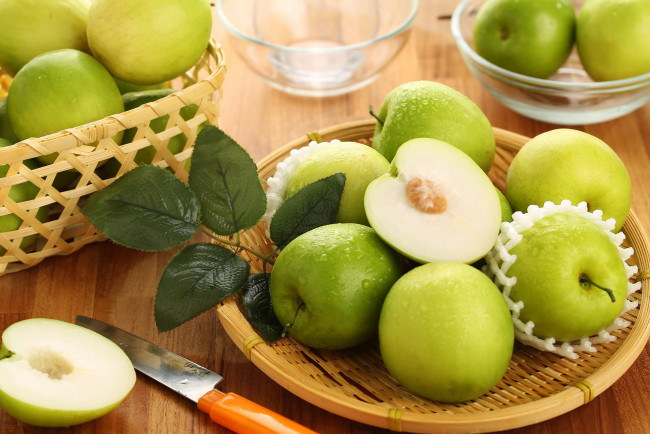 Обои картинки фото еда, Яблоки, яблоки, плоды, зеленый