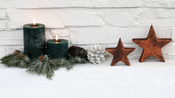 Картинка праздничные новогодние+свечи огоньки шишки свечи звезды