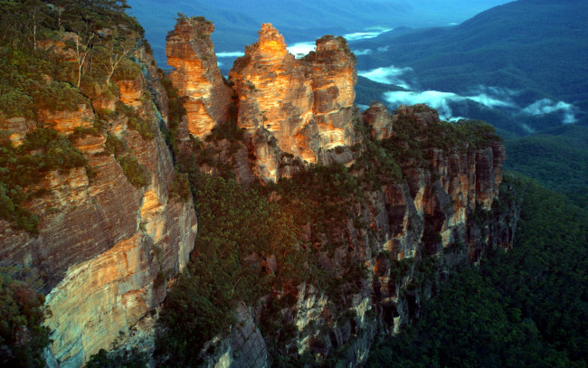 Обои картинки фото three sisters mountains, new south wales, australia, природа, горы, new, south, wales, three, sisters, mountains
