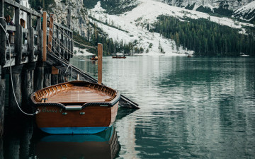 обоя корабли, лодки,  шлюпки, горы, лодка, озеро, снег