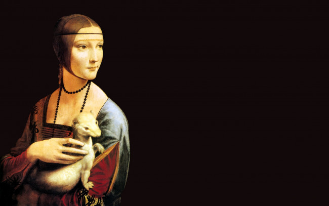 Обои картинки фото рисованное, leonardo da vinci, женщина, горностай