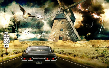 Картинка рисованные авто мото молния летучая мышь мельница автомобиль