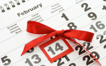 Картинка праздничные день св валентина сердечки любовь календарь дата бант лента красный