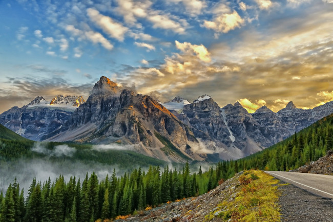 Обои картинки фото valley, of, the, ten, peaks, banff, national, park, canada, природа, горы, mount, babel, банф, канада, лес, дорога