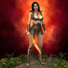 Картинка 3д+графика amazon+ амазонки девушка трава меч