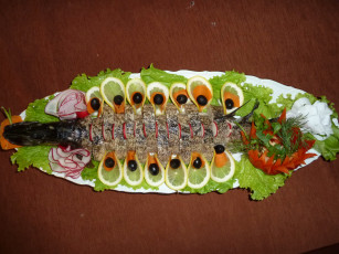 Картинка еда рыба +морепродукты +суши +роллы украшения лимон редис морковь