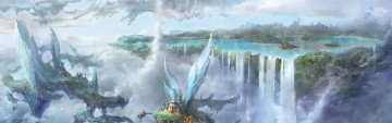 Картинка фэнтези пейзажи озеро мир иной парящий остров водопад