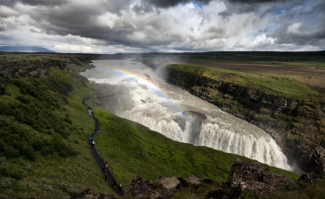 обоя gullfoss,  iceland, природа, водопады, радуга, водопад, исландия, гюдльфосс, hvita, river, iceland, река, хвитау, каньон