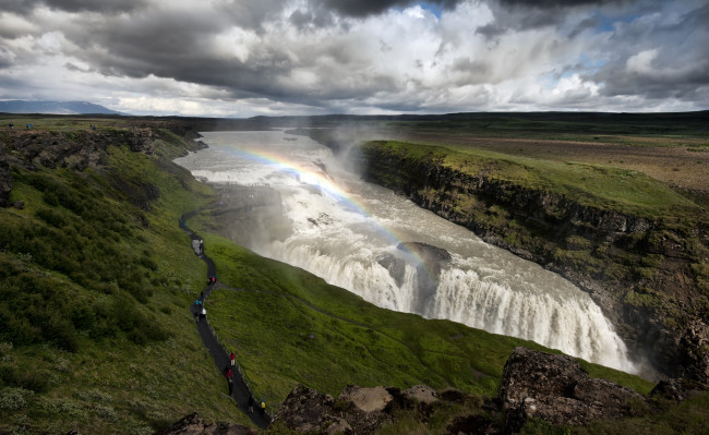 Обои картинки фото gullfoss,  iceland, природа, водопады, радуга, водопад, исландия, гюдльфосс, hvita, river, iceland, река, хвитау, каньон