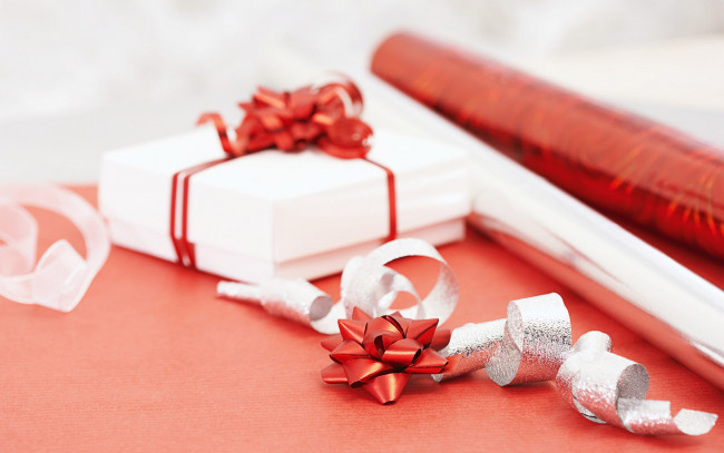 Обои картинки фото праздничные, подарки и коробочки, оберточная, бумага, лента, бант, коробка, подарок