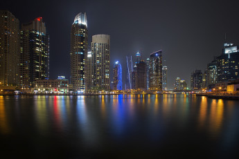 Картинка dubai+marina города дубай+ оаэ небоскребы акватория ночь огни