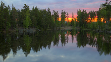Картинка природа реки озера лес озеро зарево