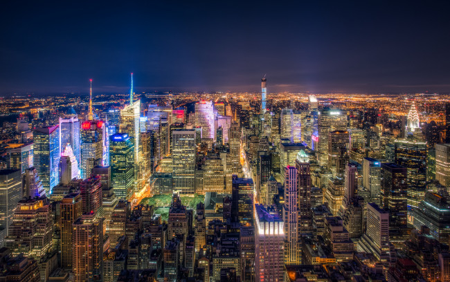 Обои картинки фото midtown new york, города, нью-йорк , сша, здания, огни, обзор, ночь