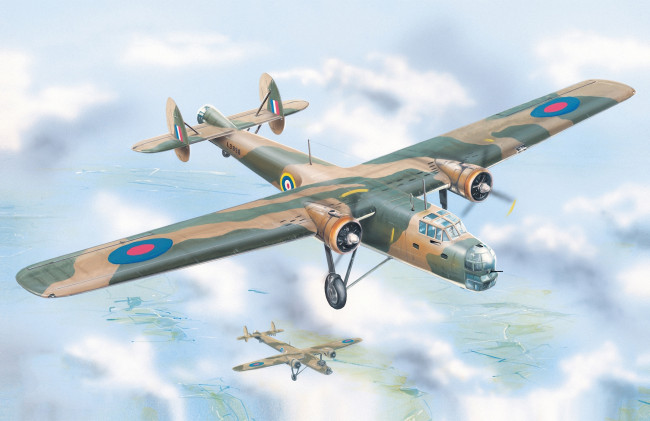 Обои картинки фото авиация, 3д, рисованые, v-graphic, aviation, ww2, british, bomber, bristol, bombay, mk-i, drawing, airplane, aircraft, painting, war, art