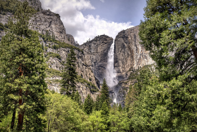 Обои картинки фото природа, водопады, скалы, обрыв, водопад, лес