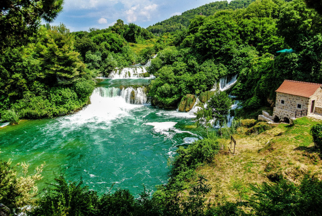 Обои картинки фото национальный парк крка, природа, водопады, хорватия, парк, лес, водопад, река