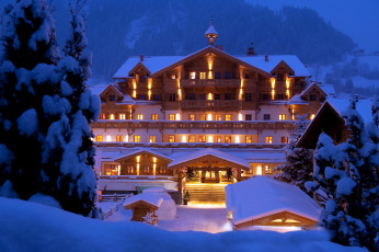 Картинка города -+здания +дома освещение отель зима горы