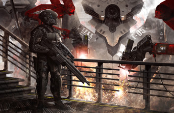 Картинка фэнтези роботы +киборги +механизмы оружие киборг солдат будущее
