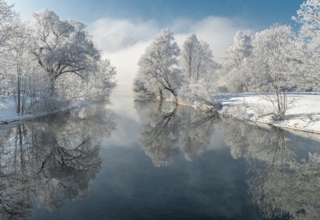 Обои картинки фото природа, реки, озера, снег, деревья