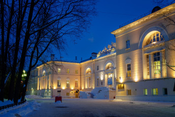 Картинка города москва+ россия университет москва фонари огни ночь деревья снег зима