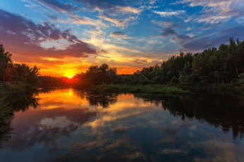 Картинка природа восходы закаты река урал павел сагайдак отражение закат деревья небо