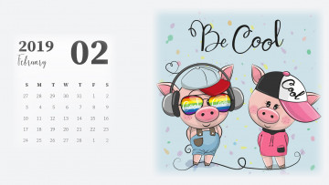 обоя календари, рисованные,  векторная графика, поросенок, наушники, очки, свинья, бейсболка