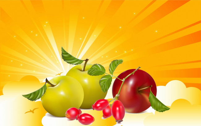 Обои картинки фото векторная графика, еда , food, зелёные, яблоки
