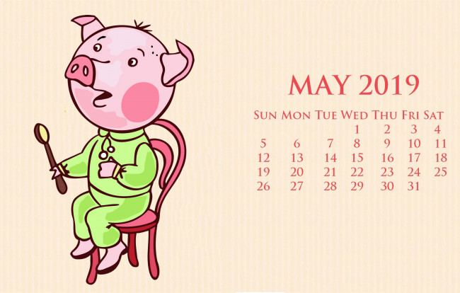 Обои картинки фото календари, рисованные,  векторная графика, свинья, стул, поросенок, ложка