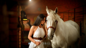 Картинка девушки -+брюнетки +шатенки белая лошадь брюнетка белое платье