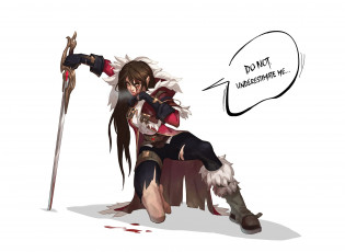 Картинка аниме оружие +техника +технологии девушка меч кровь