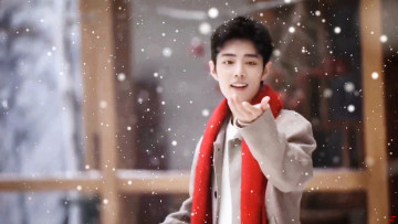 обоя мужчины, xiao zhan, актер, шарф, пальто, снег