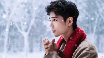 обоя мужчины, xiao zhan, лицо, шарф, пальто, снег