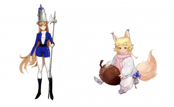 Картинка аниме животные +существа девушка шляпа алебарда форма девочка ушки орех
