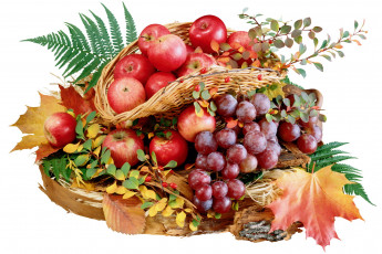 обоя еда, фрукты, ягоды, яблоки, виноград, листья