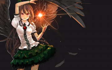 Картинка аниме touhou огонь крылья демон девушка