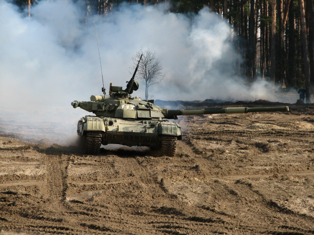 Обои картинки фото техника, военная, украина, танк, дым, основной, т-64, булат