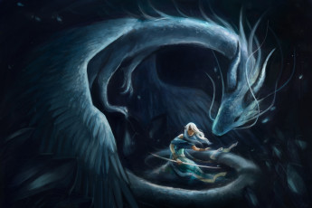 Картинка фэнтези красавицы+и+чудовища девушка дракон эльфийка оружие