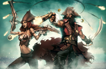 Картинка фэнтези люди сабля пистоли девушка корсары пираты