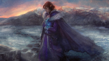 Картинка фэнтези эльфы рисованный горы плащ парень эльф