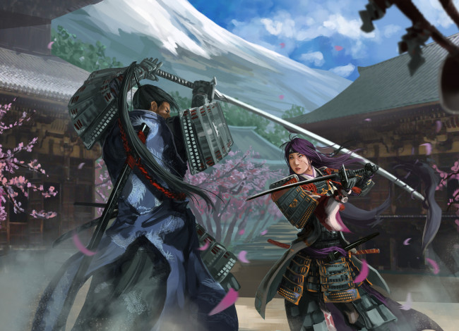 Обои картинки фото самураи, фэнтези, люди, сражение, мечи
