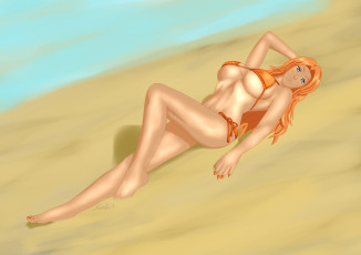 Картинка рисованное люди фон взгляд девушка пляж