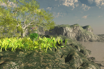 Картинка 3д+графика природа+ nature горы дерево облака