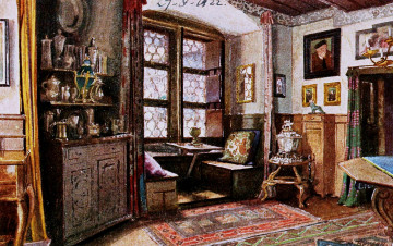 Картинка рисованное живопись картины окно стол интерьер комната буфет