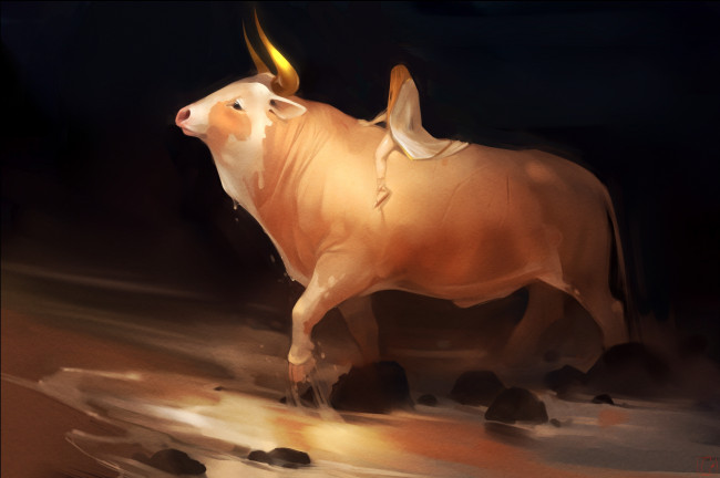 Обои картинки фото рисованное, животные,  коровы, бык