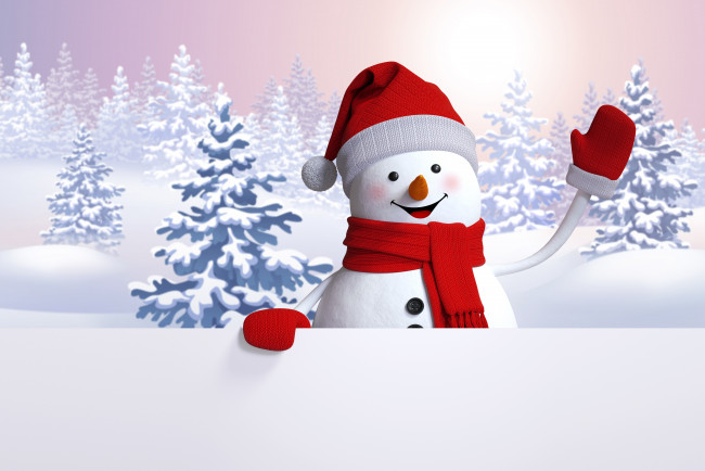 Обои картинки фото рисованное, праздники, снег, зима, снеговик