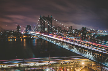 Картинка города -+мосты манхэттенский мост светофор ночь соединенные штаты улица бруклинский манхэттен ист-ривер огни нью-йорк