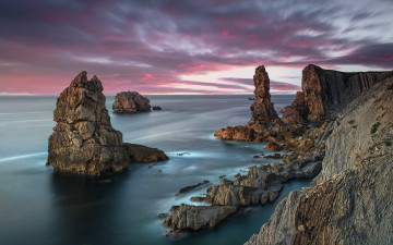 Картинка природа побережье скалы берег море закат