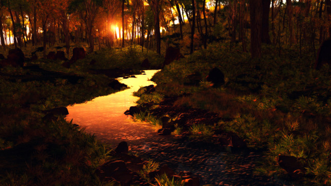 Обои картинки фото 3д графика, природа , nature, лес, закат